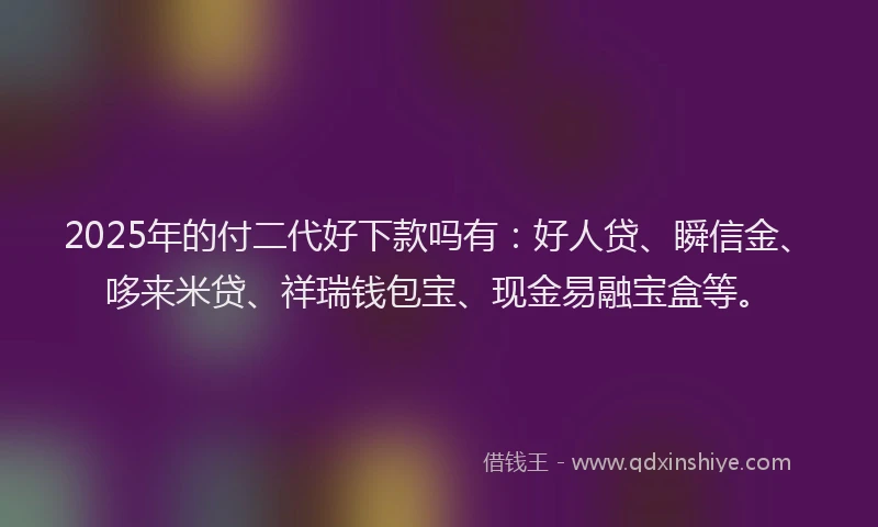 2025年的付二代好下款吗有：好人贷、瞬信金、哆来米贷、祥瑞钱包宝、现金易融宝盒等。