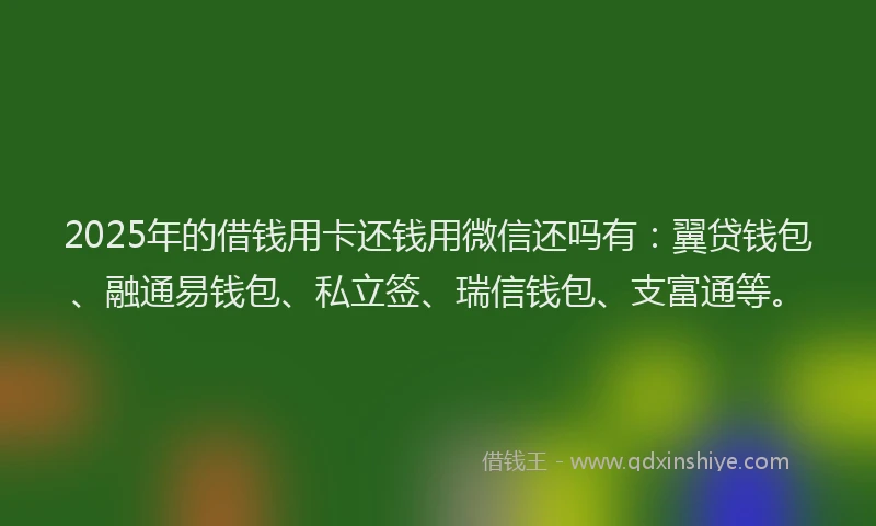 2025年的借钱用卡还钱用微信还吗有：翼贷钱包、融通易钱包、私立签、瑞信钱包、支富通等。