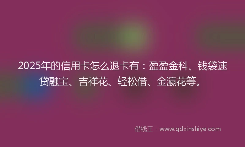 2025年的信用卡怎么退卡有：盈盈金科、钱袋速贷融宝、吉祥花、轻松借、金瀛花等。