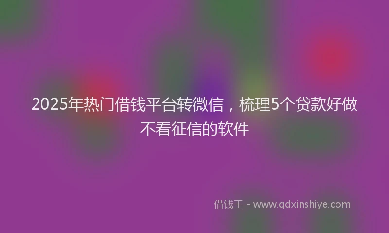 2025年热门借钱平台转微信，梳理5个贷款好做不看征信的软件