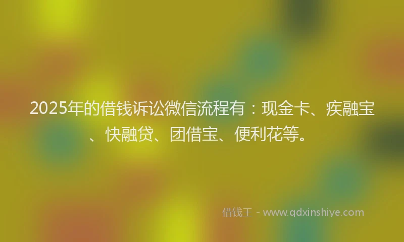 2025年的借钱诉讼微信流程有：现金卡、疾融宝、快融贷、团借宝、便利花等。