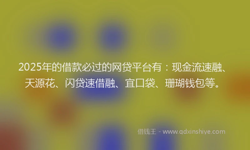 2025年的借款必过的网贷平台有：现金流速融、天源花、闪贷速借融、宜口袋、珊瑚钱包等。