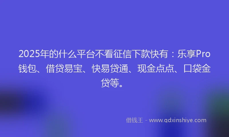 2025年的什么平台不看征信下款快有：乐享Pro钱包、借贷易宝、快易贷通、现金点点、口袋金贷等。