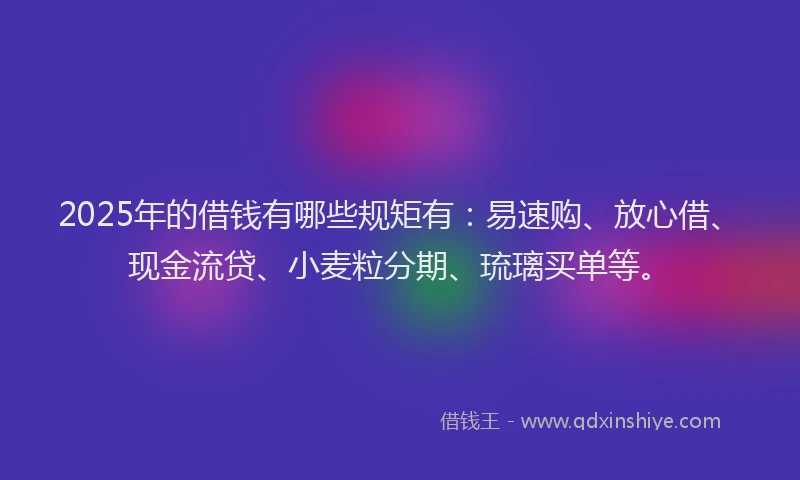 2025年的借钱有哪些规矩有：易速购、放心借、现金流贷、小麦粒分期、琉璃买单等。