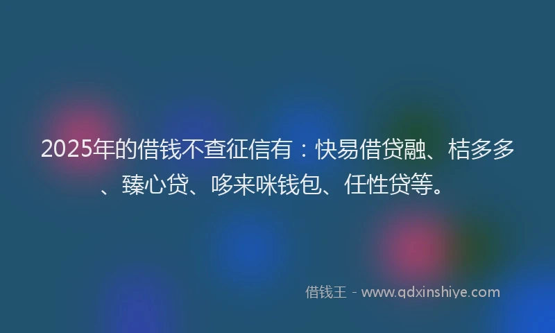 2025年的借钱不查征信有：快易借贷融、桔多多、臻心贷、哆来咪钱包、任性贷等。