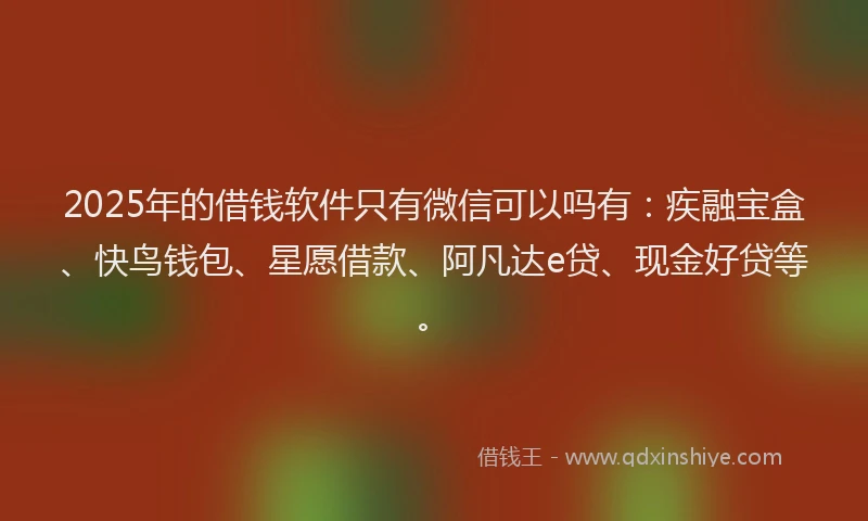 2025年的借钱软件只有微信可以吗有：疾融宝盒、快鸟钱包、星愿借款、阿凡达e贷、现金好贷等。