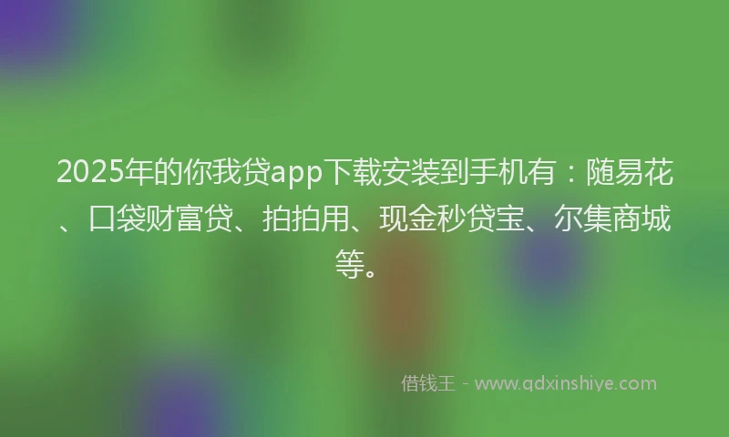 2025年的你我贷app下载安装到手机有：随易花、口袋财富贷、拍拍用、现金秒贷宝、尔集商城等。