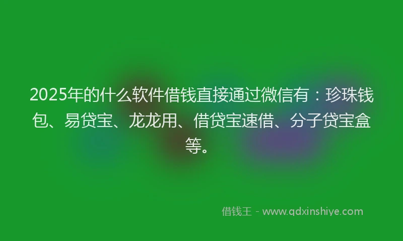 2025年的什么软件借钱直接通过微信有：珍珠钱包、易贷宝、龙龙用、借贷宝速借、分子贷宝盒等。