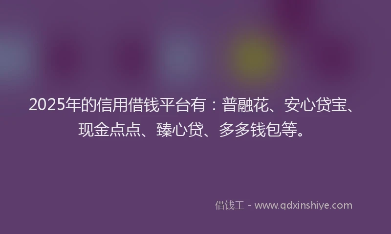 2025年的信用借钱平台有：普融花、安心贷宝、现金点点、臻心贷、多多钱包等。
