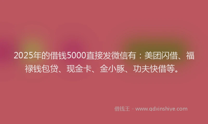 2025年的借钱5000直接发微信有：美团闪借、福禄钱包贷、现金卡、金小豚、功夫快借等。