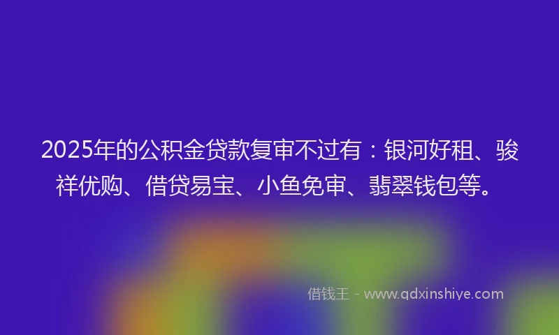 2025年的公积金贷款复审不过有：银河好租、骏祥优购、借贷易宝、小鱼免审、翡翠钱包等。
