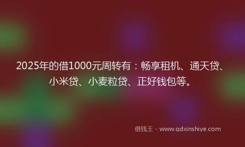 2025年的借1000元周转有：畅享租机、通天贷、小米贷、小麦粒贷、正好钱包等。