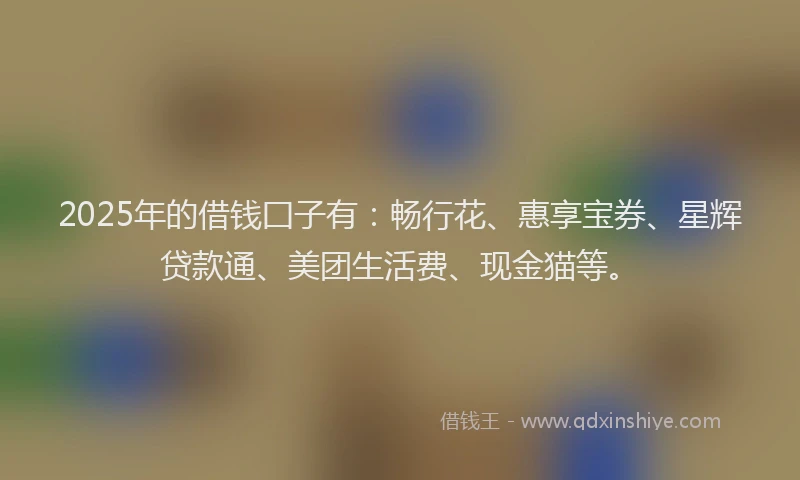 2025年的借钱囗子有：畅行花、惠享宝券、星辉贷款通、美团生活费、现金猫等。