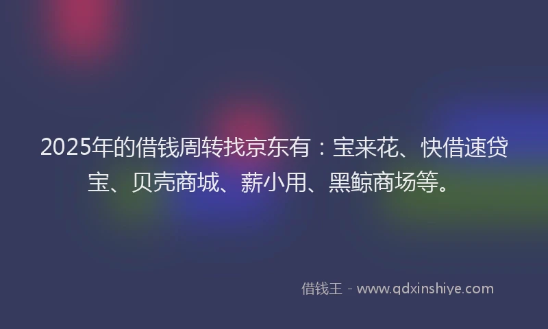2025年的借钱周转找京东有：宝来花、快借速贷宝、贝壳商城、薪小用、黑鲸商场等。