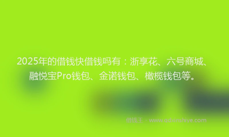 2025年的借钱快借钱吗有：浙享花、六号商城、融悦宝Pro钱包、金诺钱包、橄榄钱包等。