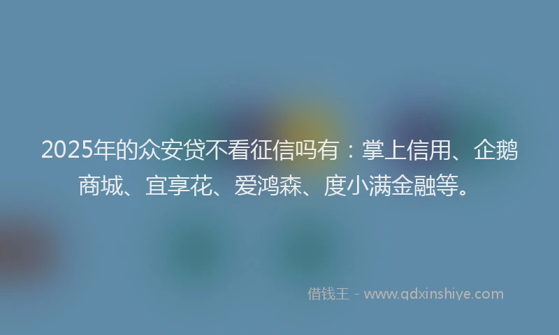 2025年的众安贷不看征信吗有：掌上信用、企鹅商城、宜享花、爱鸿森、度小满金融等。