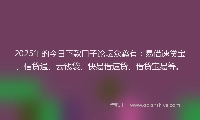 2025年的今日下款口子论坛众鑫有：易借速贷宝、信贷通、云钱袋、快易借速贷、借贷宝易等。