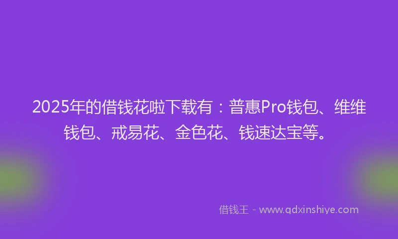 2025年的借钱花啦下载有：普惠Pro钱包、维维钱包、戒易花、金色花、钱速达宝等。