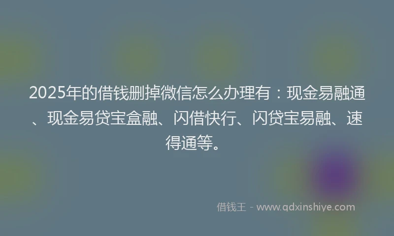 2025年的借钱删掉微信怎么办理有：现金易融通、现金易贷宝盒融、闪借快行、闪贷宝易融、速得通等。