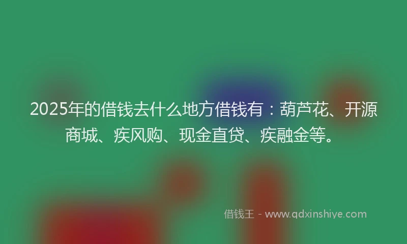 2025年的借钱去什么地方借钱有：葫芦花、开源商城、疾风购、现金直贷、疾融金等。