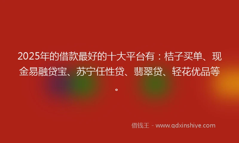 2025年的借款最好的十大平台有：桔子买单、现金易融贷宝、苏宁任性贷、翡翠贷、轻花优品等。