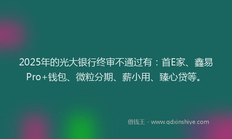 2025年的光大银行终审不通过有：首E家、鑫易Pro+钱包、微粒分期、薪小用、臻心贷等。