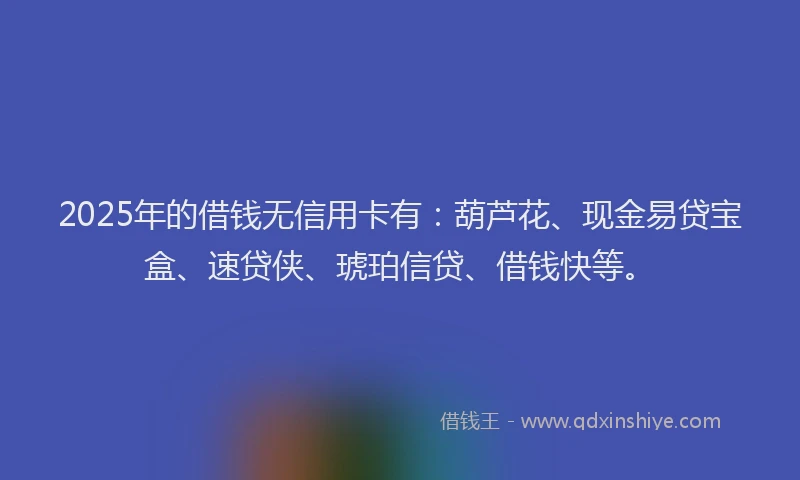 2025年的借钱无信用卡有：葫芦花、现金易贷宝盒、速贷侠、琥珀信贷、借钱快等。
