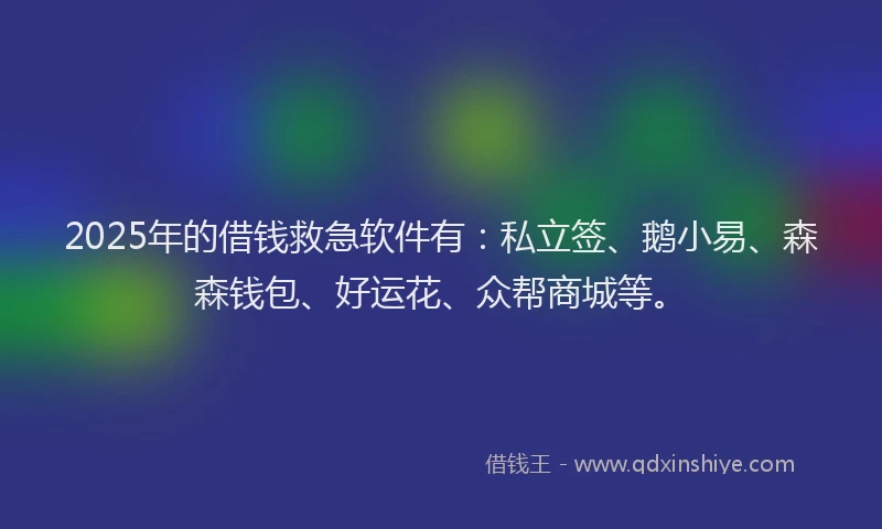 2025年的借钱救急软件有：私立签、鹅小易、森森钱包、好运花、众帮商城等。