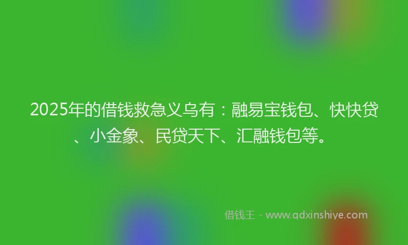 2025年的借钱救急义乌有：融易宝钱包、快快贷、小金象、民贷天下、汇融钱包等。