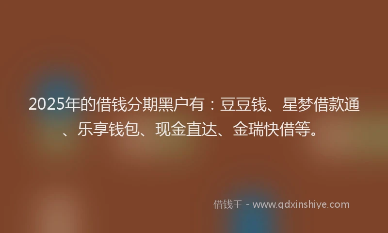 2025年的借钱分期黑户有：豆豆钱、星梦借款通、乐享钱包、现金直达、金瑞快借等。