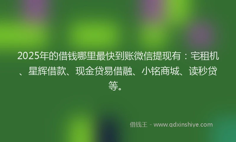 2025年的借钱哪里最快到账微信提现有：宅租机、星辉借款、现金贷易借融、小铭商城、读秒贷等。