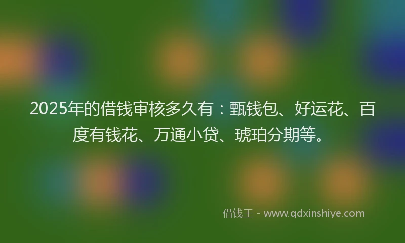 2025年的借钱审核多久有：甄钱包、好运花、百度有钱花、万通小贷、琥珀分期等。