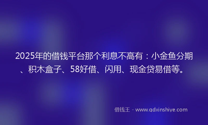 2025年的借钱平台那个利息不高有：小金鱼分期、积木盒子、58好借、闪用、现金贷易借等。