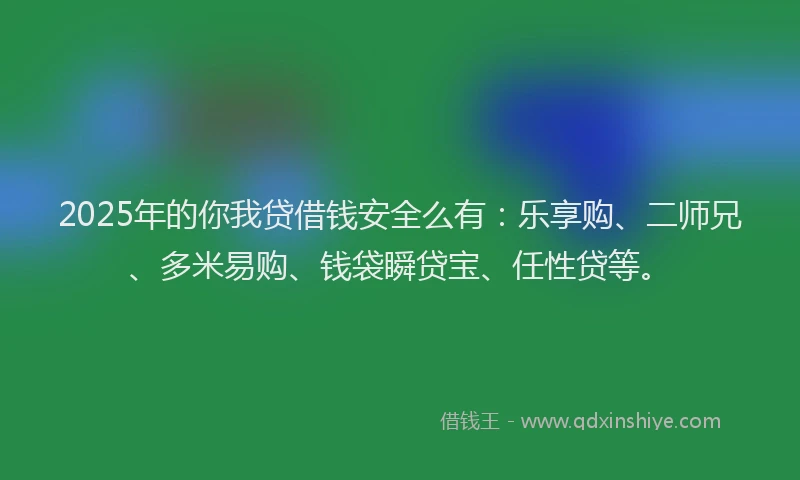 2025年的你我贷借钱安全么有：乐享购、二师兄、多米易购、钱袋瞬贷宝、任性贷等。