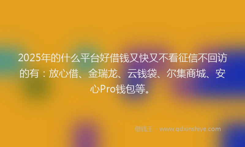 2025年的什么平台好借钱又快又不看征信不回访的有：放心借、金瑞龙、云钱袋、尔集商城、安心Pro钱包等。