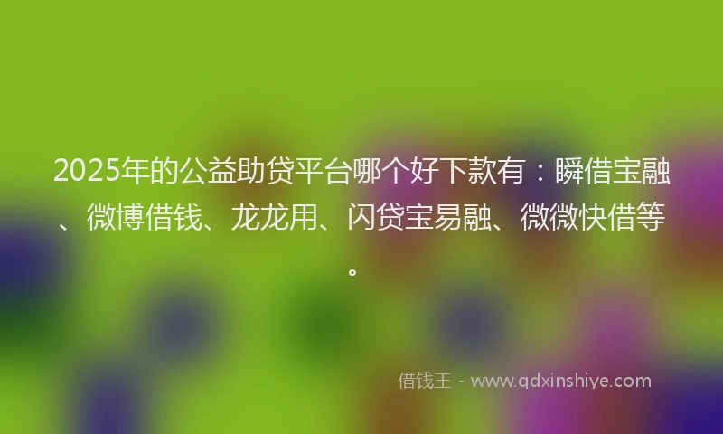 2025年的公益助贷平台哪个好下款有：瞬借宝融、微博借钱、龙龙用、闪贷宝易融、微微快借等。