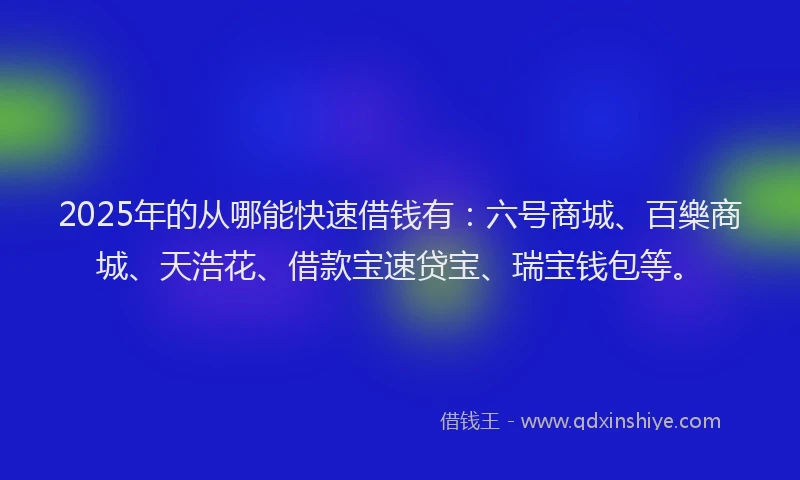2025年的从哪能快速借钱有：六号商城、百樂商城、天浩花、借款宝速贷宝、瑞宝钱包等。