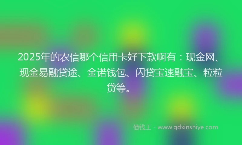 2025年的农信哪个信用卡好下款啊有：现金网、现金易融贷途、金诺钱包、闪贷宝速融宝、粒粒贷等。