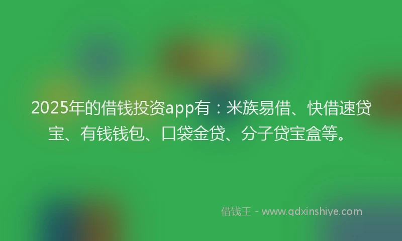 2025年的借钱投资app有：米族易借、快借速贷宝、有钱钱包、口袋金贷、分子贷宝盒等。