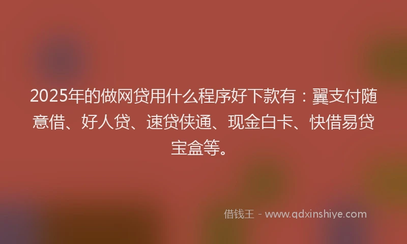 2025年的做网贷用什么程序好下款有：翼支付随意借、好人贷、速贷侠通、现金白卡、快借易贷宝盒等。