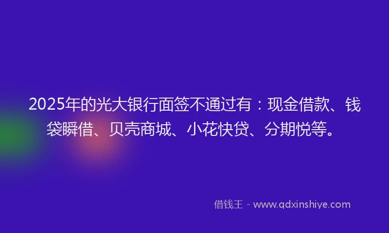 2025年的光大银行面签不通过有：现金借款、钱袋瞬借、贝壳商城、小花快贷、分期悦等。