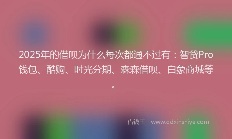 2025年的借呗为什么每次都通不过有：智贷Pro钱包、酷购、时光分期、森森借呗、白象商城等。