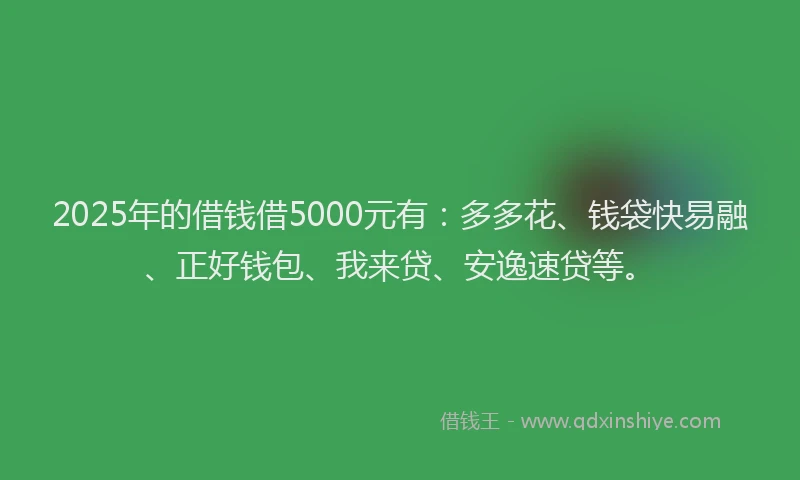 2025年的借钱借5000元有：多多花、钱袋快易融、正好钱包、我来贷、安逸速贷等。
