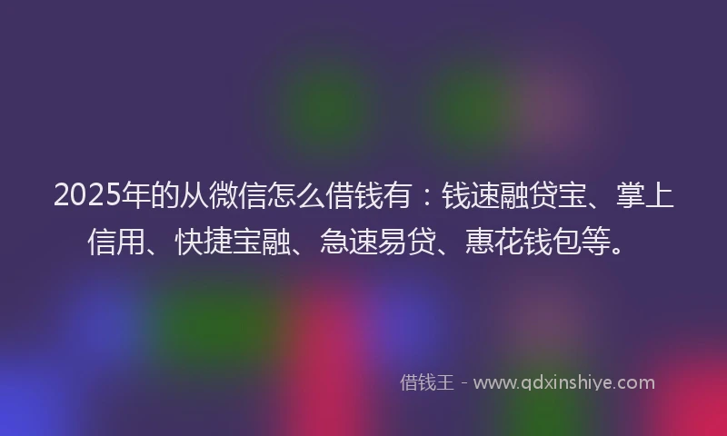 2025年的从微信怎么借钱有：钱速融贷宝、掌上信用、快捷宝融、急速易贷、惠花钱包等。