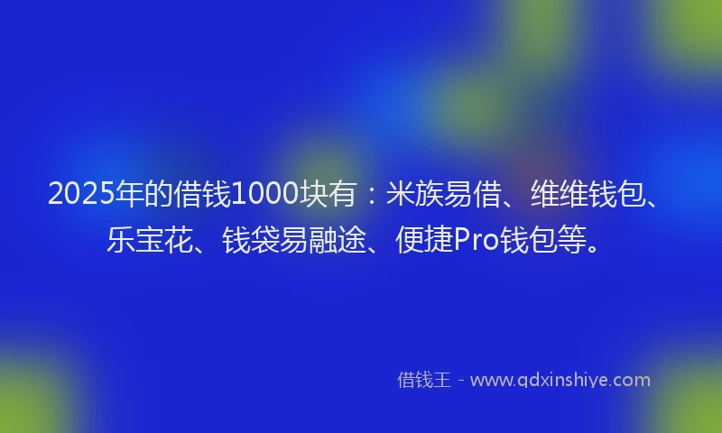 2025年的借钱1000块有:米族易借、维维钱包、乐宝花、钱袋易融途、便捷Pro钱包等。