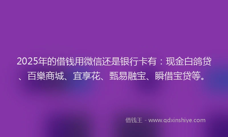 2025年的借钱用微信还是银行卡有：现金白鸽贷、百樂商城、宜享花、甄易融宝、瞬借宝贷等。