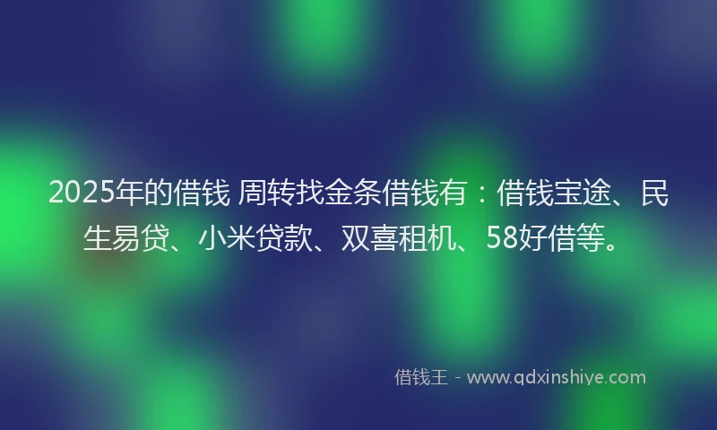 2025年的借钱 周转找金条借钱有：借钱宝途、民生易贷、小米贷款、双喜租机、58好借等。