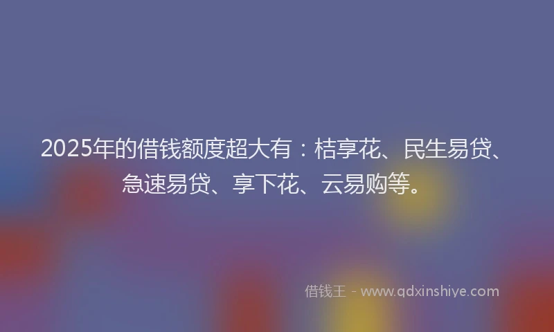2025年的借钱额度超大有：桔享花、民生易贷、急速易贷、享下花、云易购等。