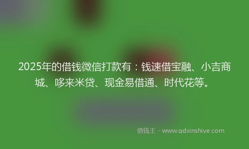 2025年的借钱微信打款有：钱速借宝融、小吉商城、哆来米贷、现金易借通、时代花等。