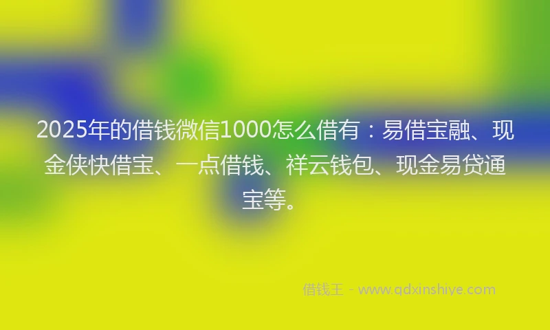 2025年的借钱微信1000怎么借有：易借宝融、现金侠快借宝、一点借钱、祥云钱包、现金易贷通宝等。